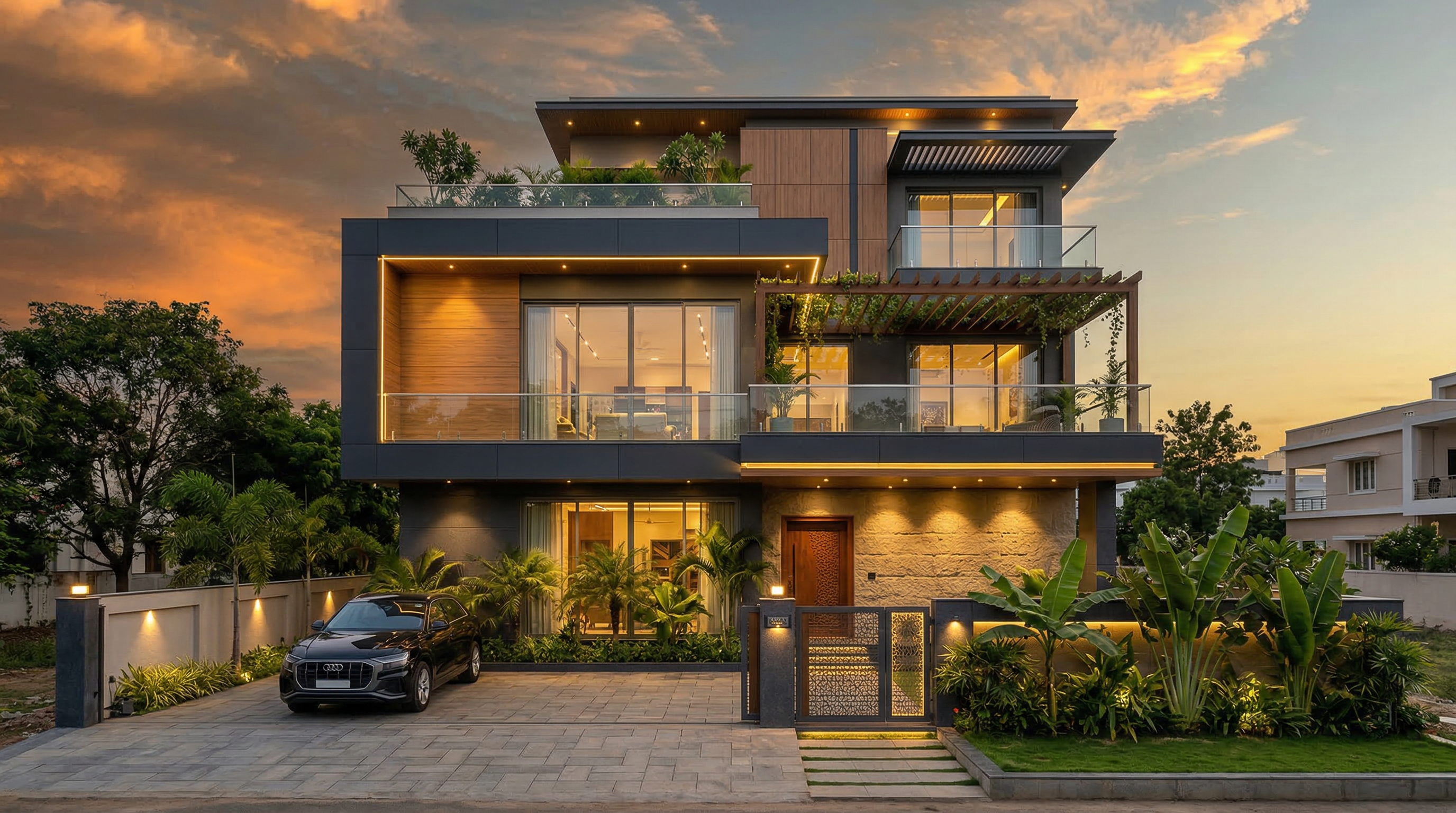 Modern Exterior Elevation by Vee Kay